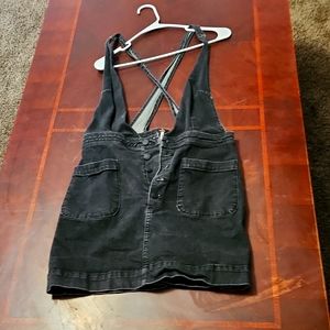 Free People denim skirt with suspenders
